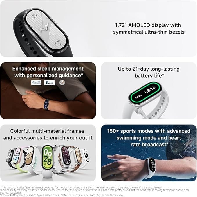 Xiaomi Smart Band 10 Fitness Tracker, 1.72" AMOLED, 21-Day Battery, 5ATM - Silver - Image 2