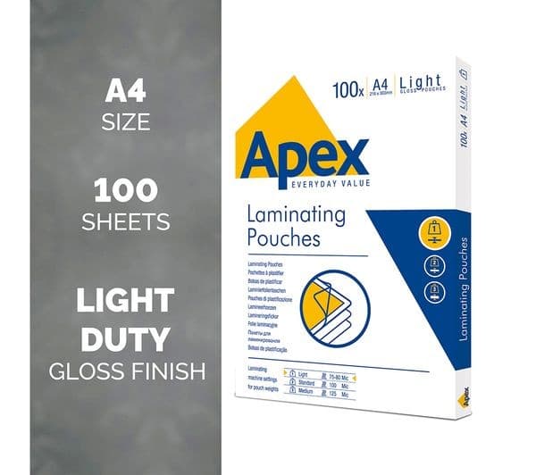 FELLOWES Apex Light Duty A4 Laminating Pouches - Pack of 100 - Image 2