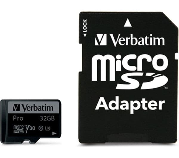 Verbatim Pro Class 10 U3 V30 microSD Memory Card with SD Adapter - 32GB