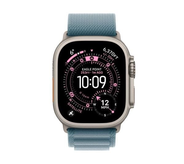 Apple Watch Ultra 3 GPS + Cellular 49mm Natural Titanium Case with Light Blue Alpine Loop - Small - Image 2