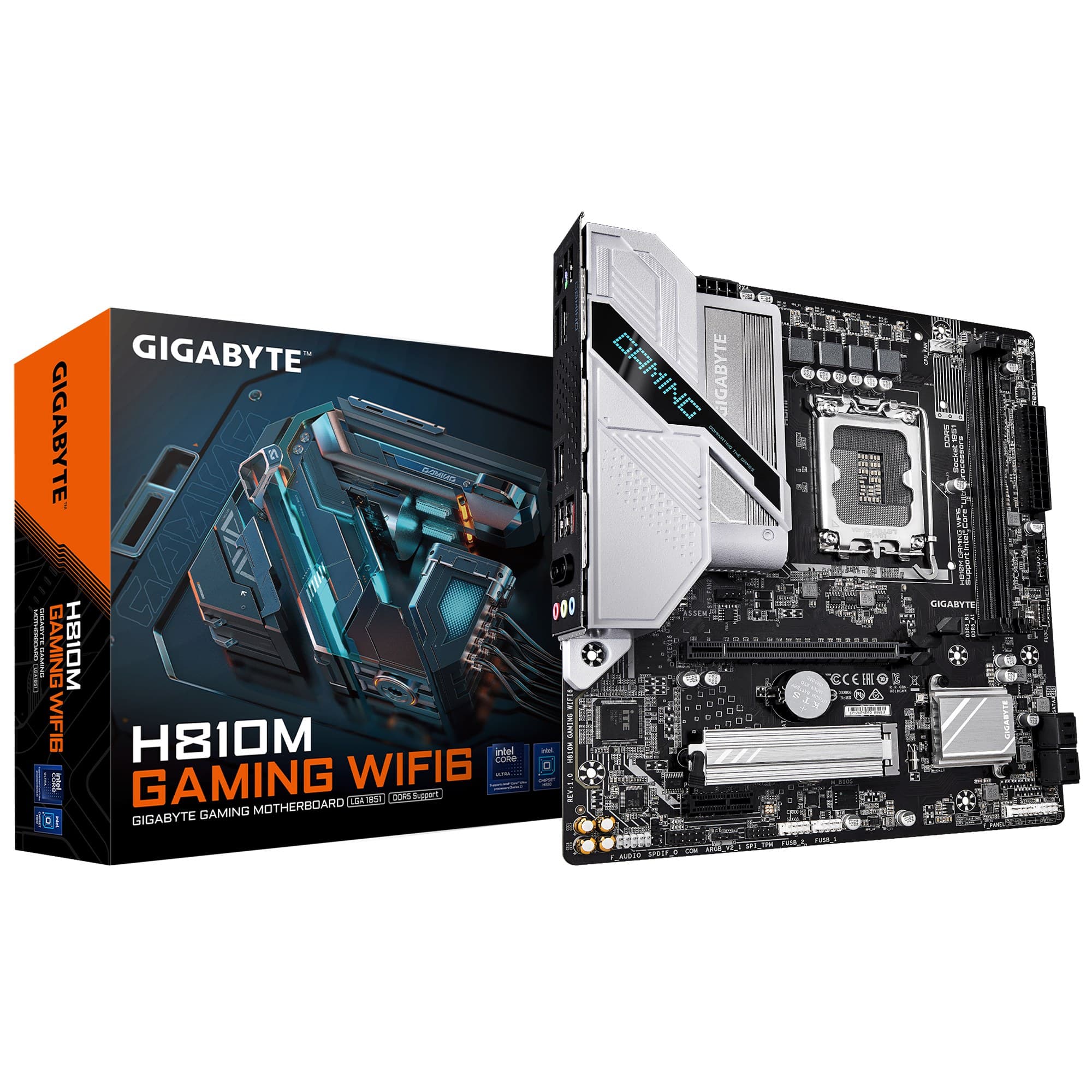 GIGABYTE H810M GAMING WIFI6 Intel H810 Micro ATX LGA 1851 Motherboard - Intel Core Ultra (Series 2) CPUs, 4+1+2 Phases VRM, up to 6400MHz DDR5, 1xPCIe 4.0 M.2, 2.5GbE LAN, WIFI 6, USB 3.2 Gen 1