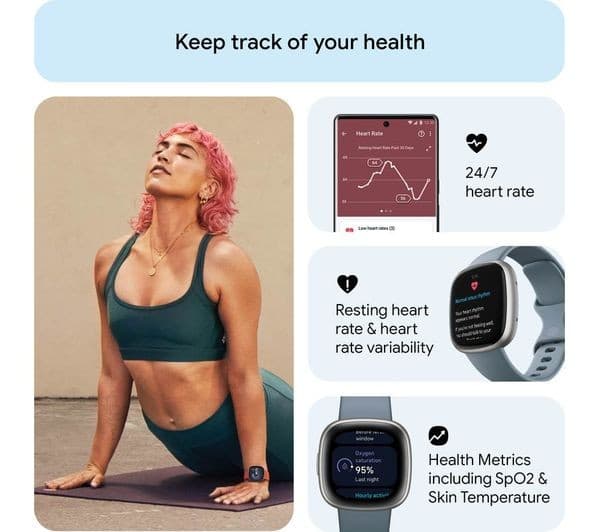 Fitbit Versa 4 Smartwatch Waterfall Blue - Image 7