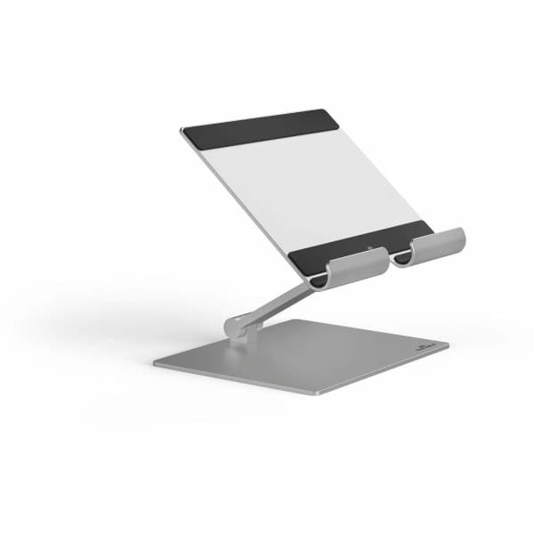 DURABLE Rise Tablet Stand, Up to 13" Screen Support, 2.20 lb Load Capacity, 8.07"H x 6.69"W x 5.39"D, Tabletop, Aluminum, Silver