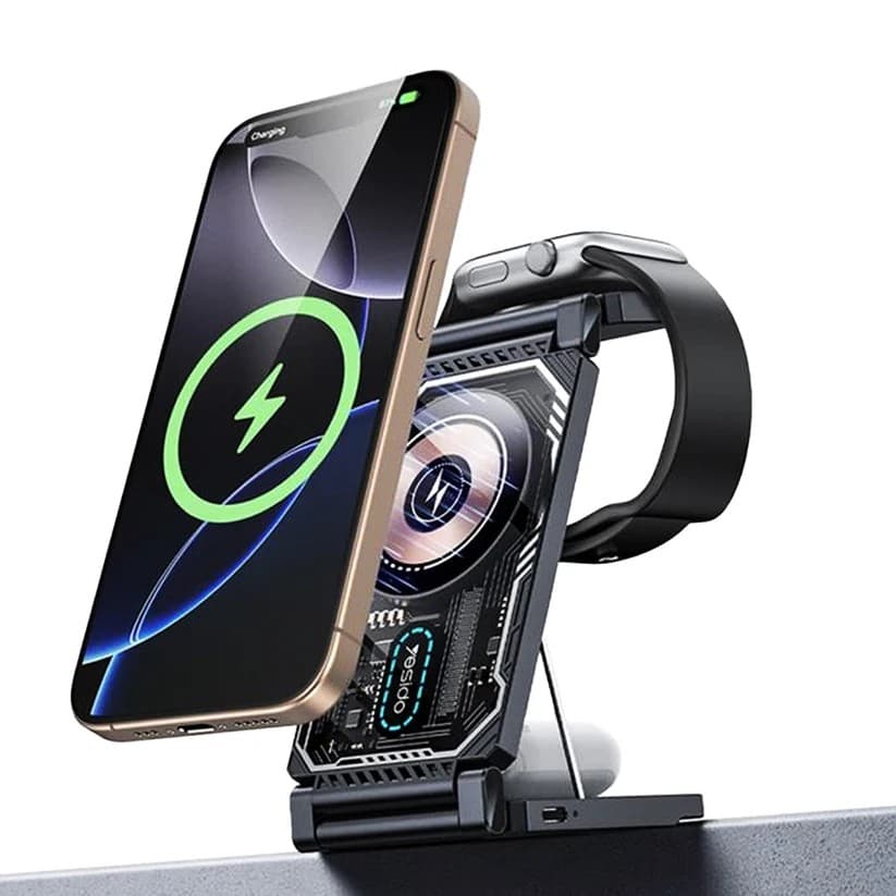 Yesido DS25 3-in-1 Foldable Magnetic Wireless Charging Station 15W – Black - Image 2