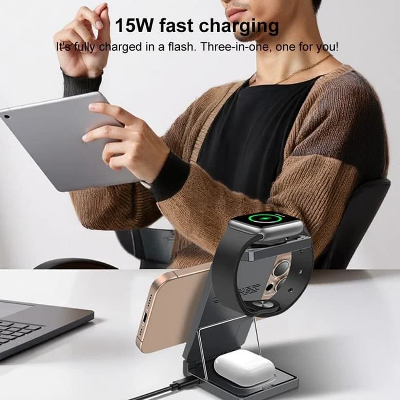 Yesido DS25 3-in-1 Foldable Magnetic Wireless Charging Station 15W – Black - Image 5