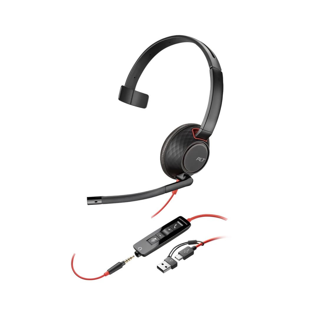 Poly Blackwire 5210 Monaural USB-C USB-A 3.5mm Wired Headset - Image 1