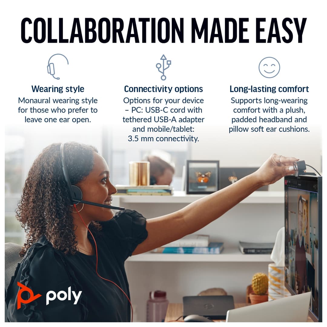 Poly Blackwire 5210 Monaural USB-C USB-A 3.5mm Wired Headset - Image 9