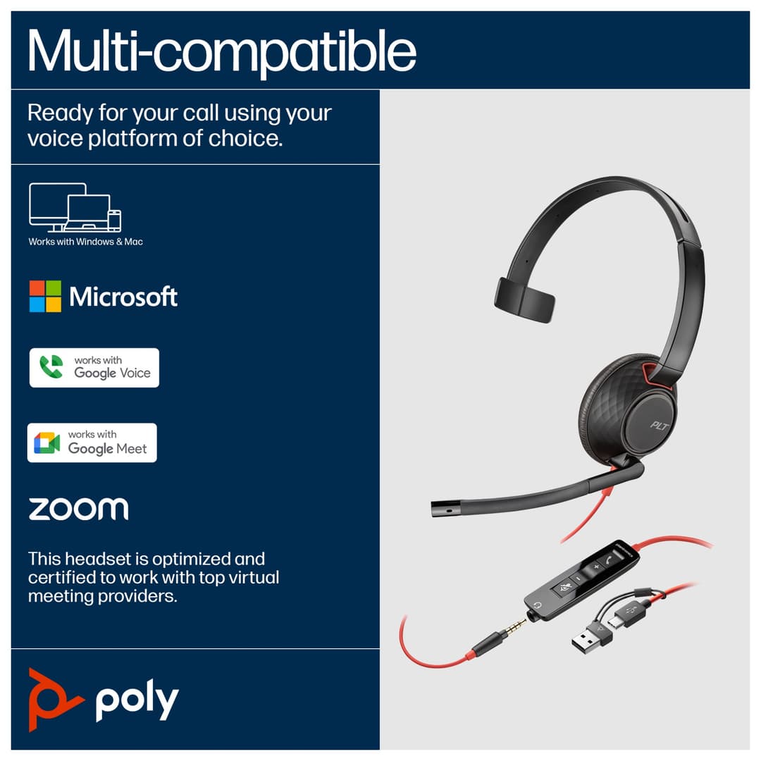 Poly Blackwire 5210 Monaural USB-C USB-A 3.5mm Wired Headset - Image 10
