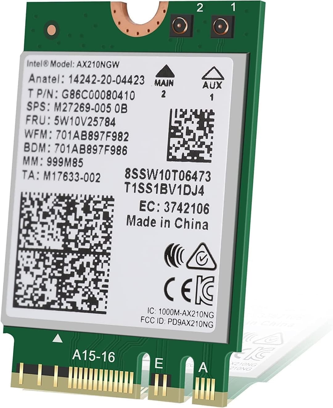 Intel WiFi 6E AX210 (Gig+) Wireless Network Adapter No vPro, Bluetooth 5.2 AX210.NGWG Wi-Fi 6E - Gold - Image 1