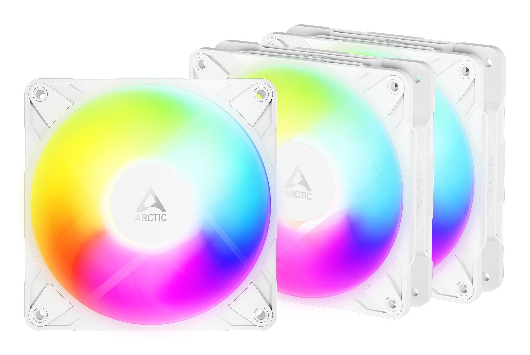 ARCTIC P12 Pro Reverse A-RGB 120 mm PWM Fan with Cable Splitter - White, 3 Pack
