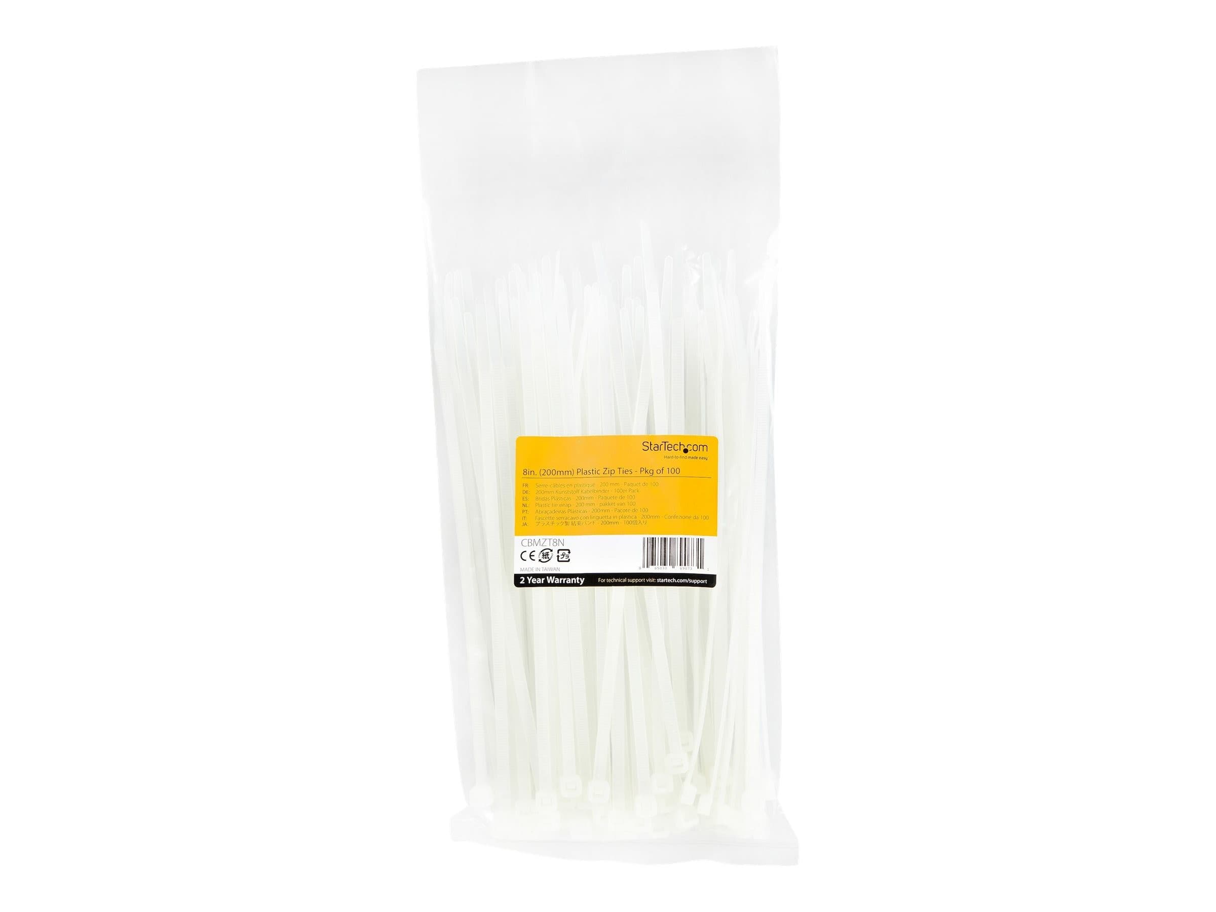 StarTech CBMZT8N Cable Ties 20cm 100-Pack White