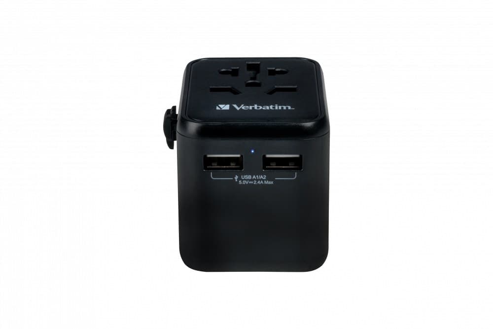 Verbatim UTA-01 Universal Travel Adapter with 2 x USB-A Ports 12W Black (49543) - Image 2