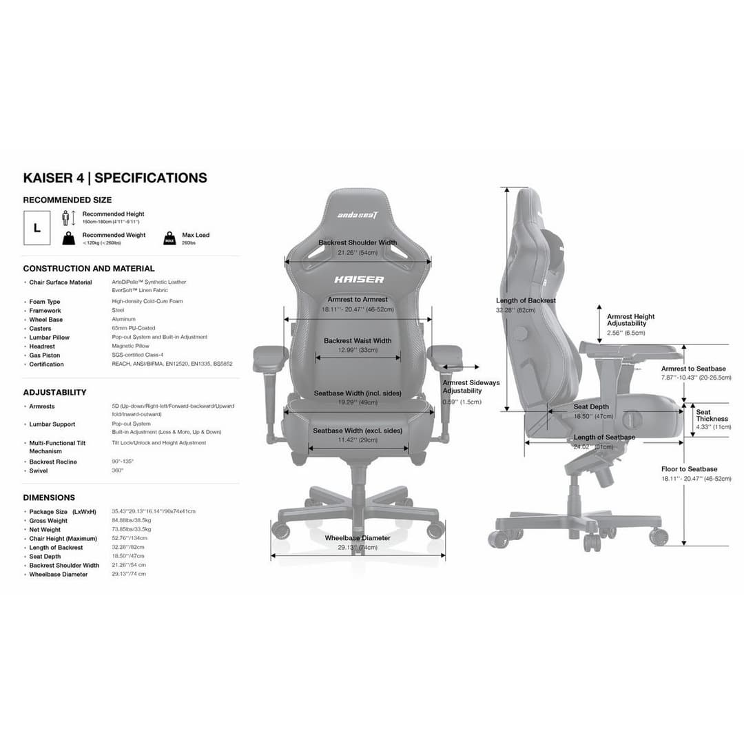 AndaSeat Kaiser 4 Premium Gaming Chair Linen Fabric - Large, Ash Grey - Image 2