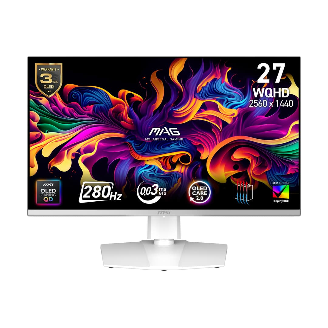 MSI MAG 272QPW QD-OLED X28 27" QHD QD-OLED 280Hz 0.03ms Gaming Monitor - White - Image 1