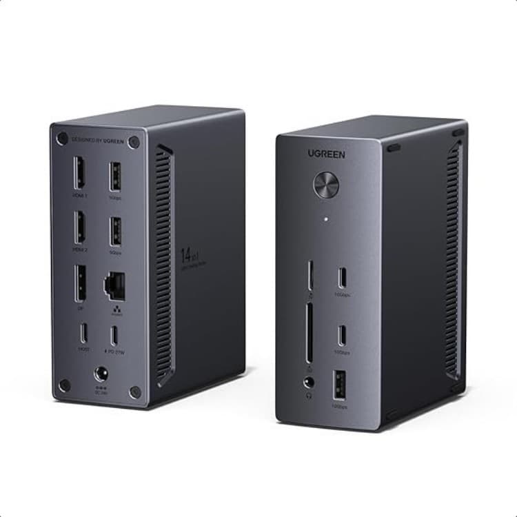 UGREEN 14-in-1 USB-C Docking Station with Dual HDMI DisplayPort 140W Power Gigabit Ethernet - Grey - Image 1