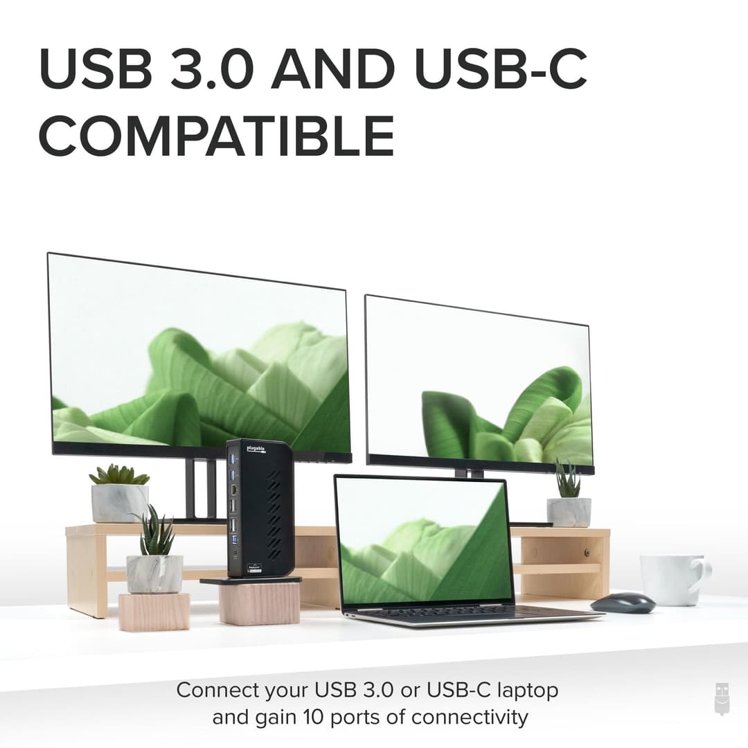 Plugable Technologies USB 3.0 and USB-C Dual 4K Display Docking Station with DisplayPort and HDMI for Windows and Mac (Dual 4K DisplayPort & HDMI, Gigabit Ethernet, Audio, 6 USB Ports) Vertical - Image 4