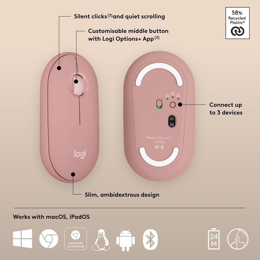 Logitech Pebble 2 M350s Wireless Mouse - Rose - Image 6