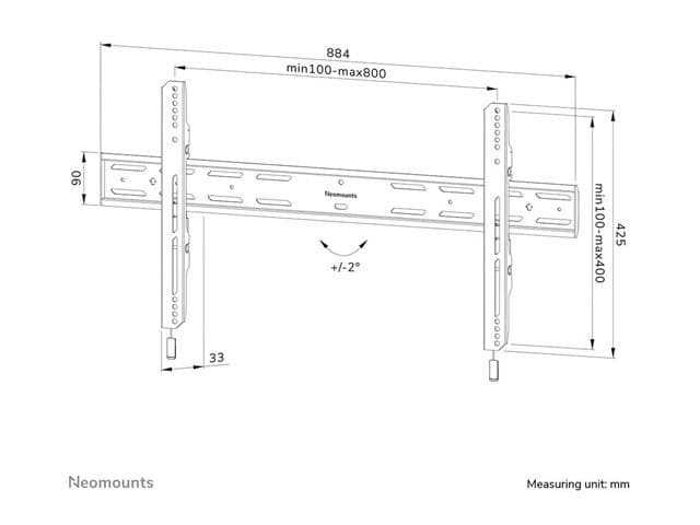 Neomounts LEVEL-850 WL30S-850BL18 Fixed TV Wall Mount 43-86", VESA 100x100-800x400, 60kg, Black - Image 8