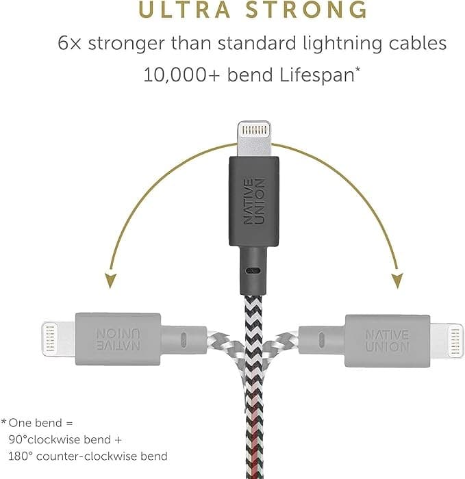 Native Union Belt Cable Lightning to USB-A 1.2m Braided Charge & Sync Cable with Leather Strap, Zebra - Image 3