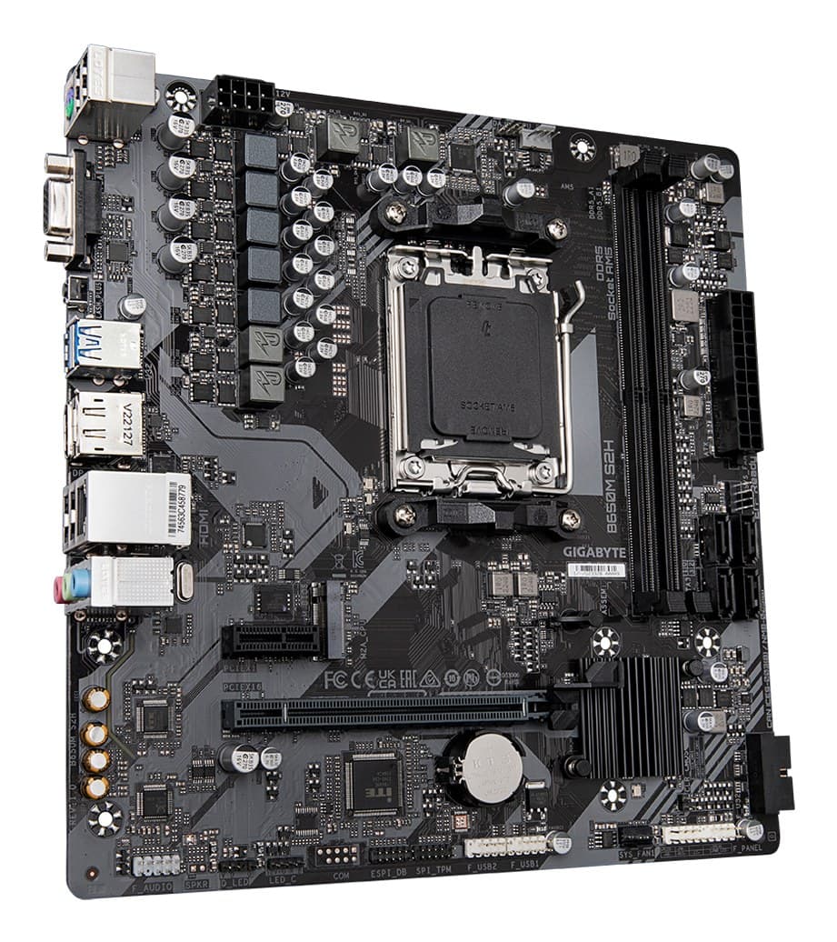 GIGABYTE B650M S2H Motherboard - AMD Ryzen 9000 Series CPUs, 5+2+2 Phases VRM, up to 6400MHz DDR5 (OC), 1xPCIe 4.0 M.2, GbE LAN, USB 3.2 Gen 1 - Image 2