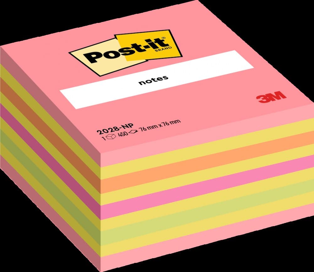 Post-it Notes Cube 76x76mm 450 Sheets Assorted Colours 2028 NP - Image 1