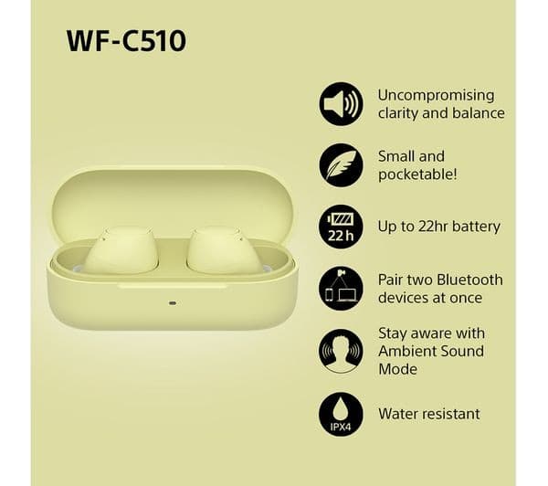 Sony WF-C510 True Wireless Earbuds - Yellow - Image 3