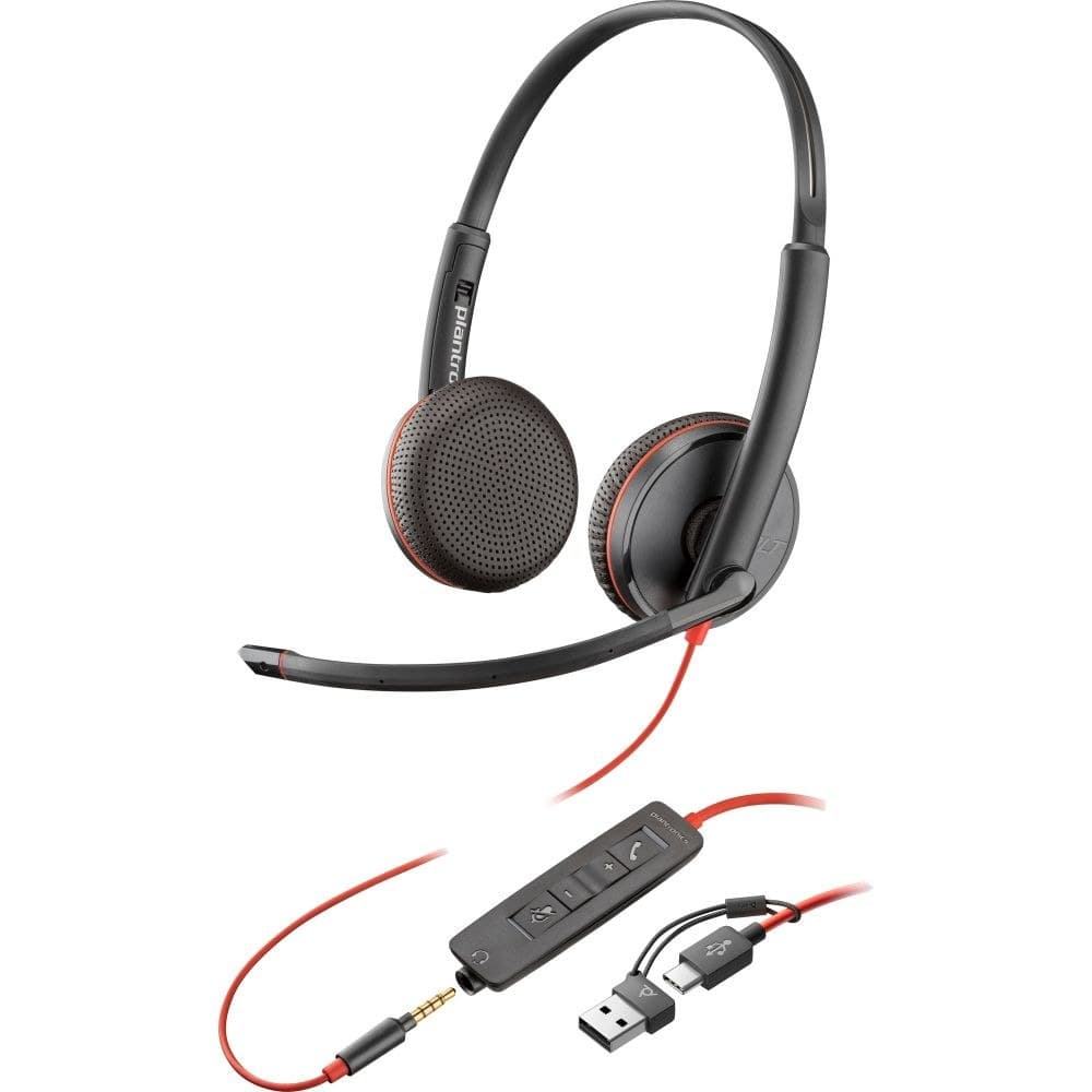 HP Poly Blackwire C3225 3.5mm and USB UC Stereo Headset with USB-A to C Adaptor - Image 1