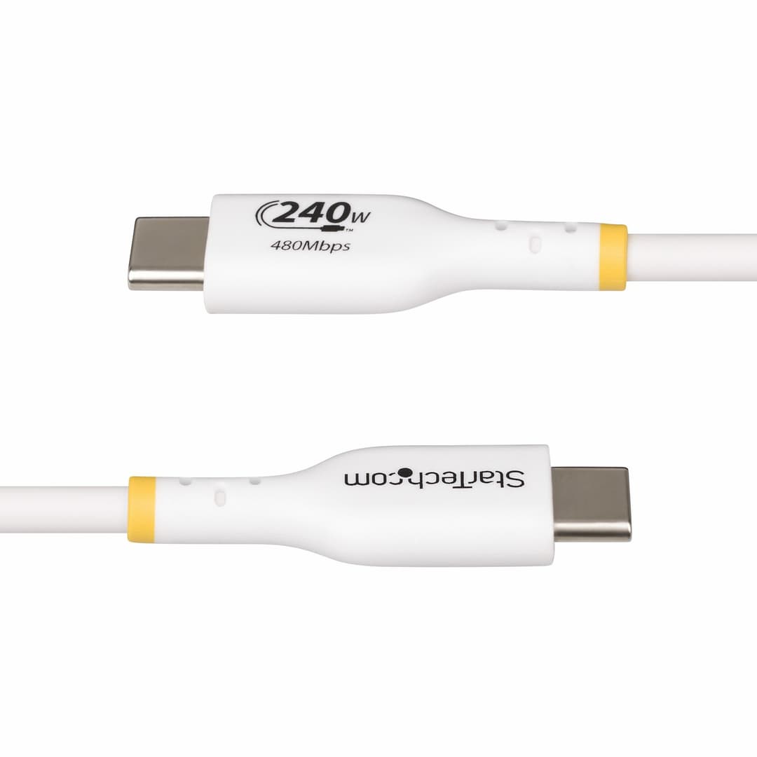 StarTech.com 2m White USB-C Charging Cable, USB-IF Certified USB C Cable, 240W PD EPR, USB 2.0 Type-C Laptop Charger Cord, USB-C Data Transfer Cable, TPE Jacket - Image 4