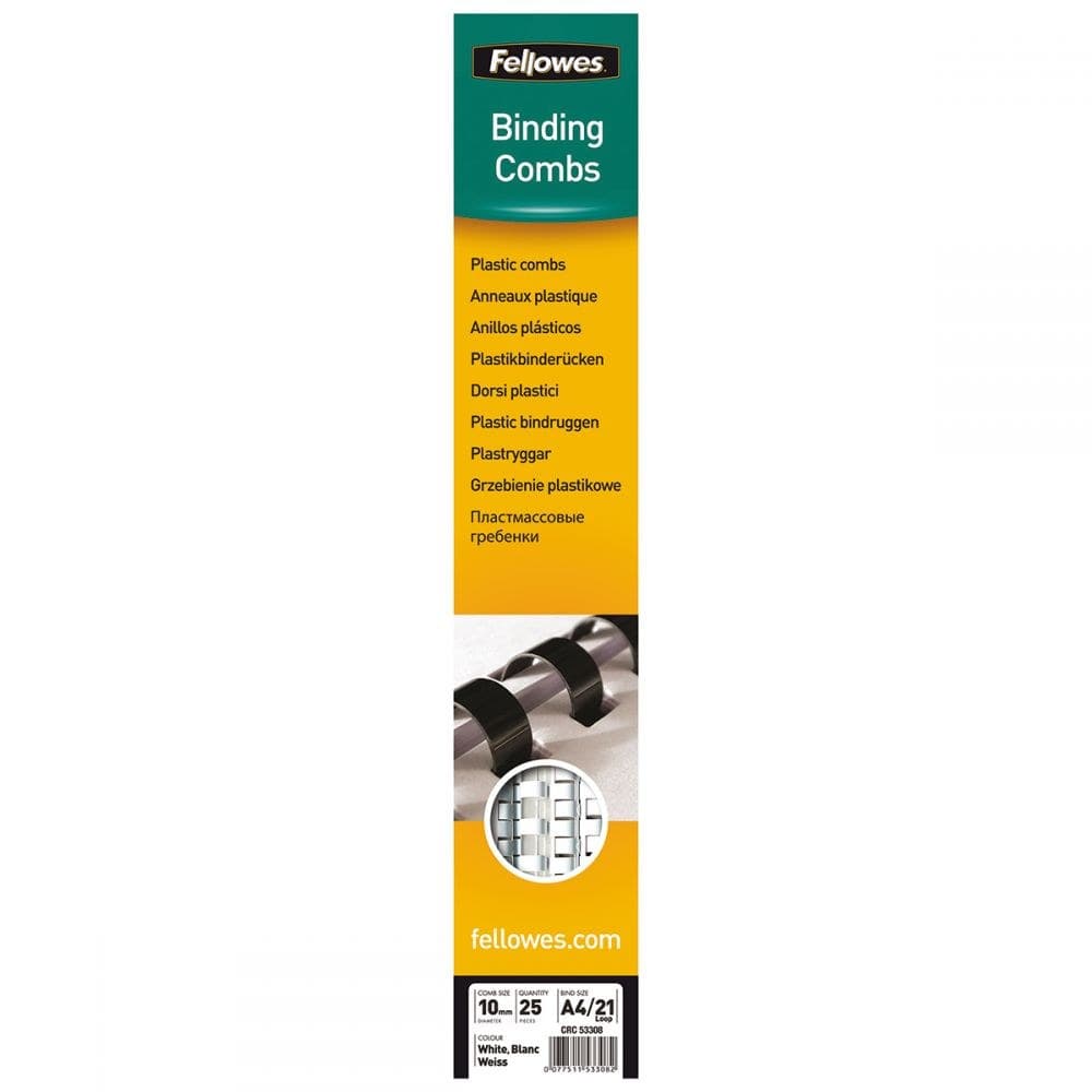 Fellowes A4 10mm Plastic Binding Combs Pack of 25 - White
