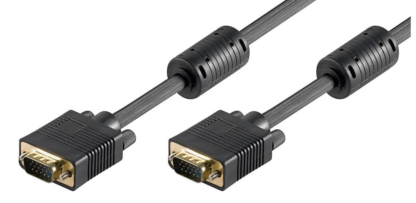 MicroConnect SVGA HD15 VGA Monitor Cable 2m M-M (Male to Male) with Ferrite Cores - Black, Full HD 1920x1080