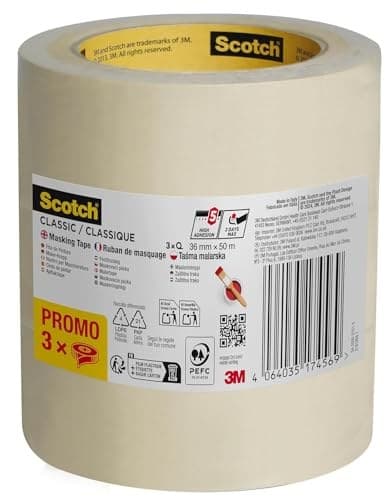 Scotch Classic Masking Tape, 36mm x 50m, Pack of 3 - Beige