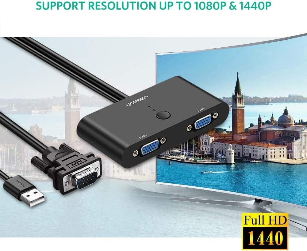 UGREEN 2-in-1 VGA Switch Box, 2-Port VGA Selector/Splitter, USB Powered, up to 1920x1440@60Hz, MM126 - Image 4