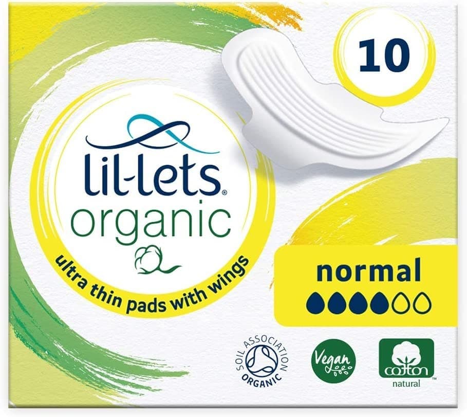 Lil-Lets Organic Cotton Normal Pads, Light to Medium Flow, 24 Pack of 10 Pads - Image 1
