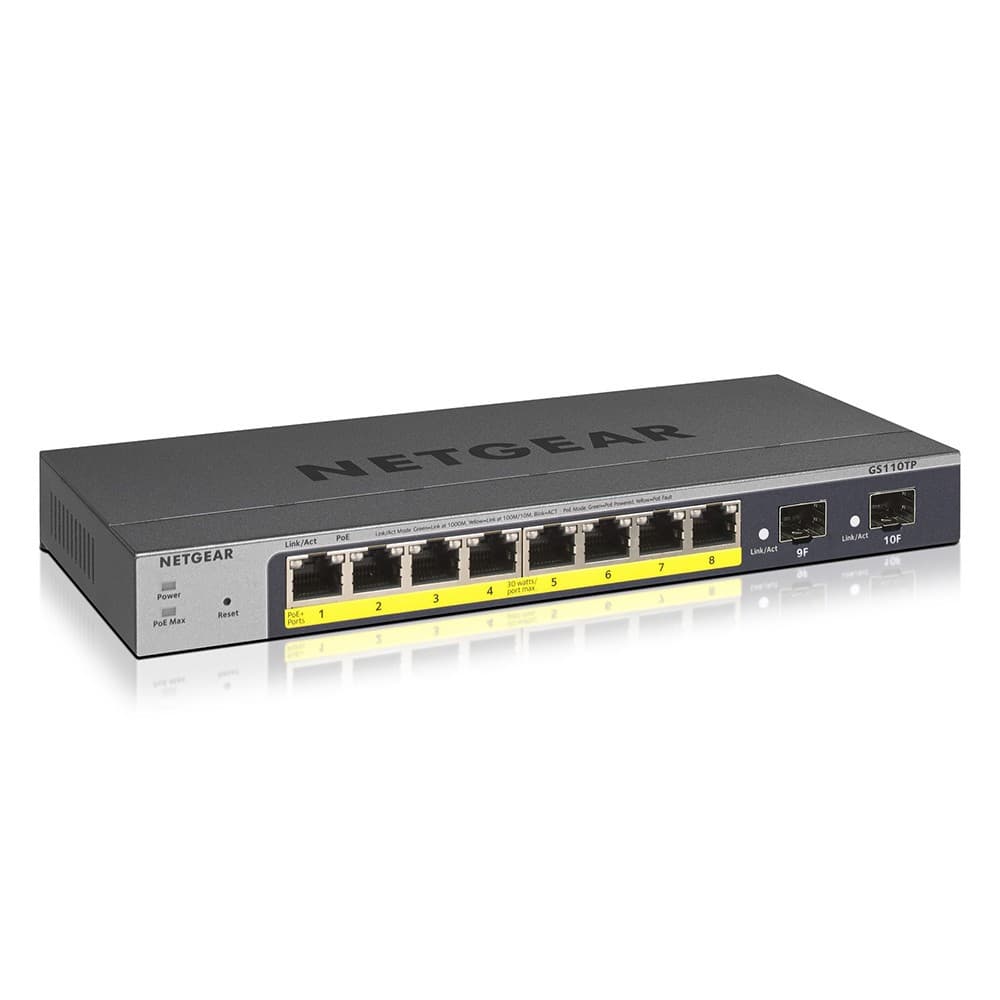 NETGEAR ProSAFE GS110TP Managed Gigabit Ethernet 10 Ports Network Switch - Grey - Image 2