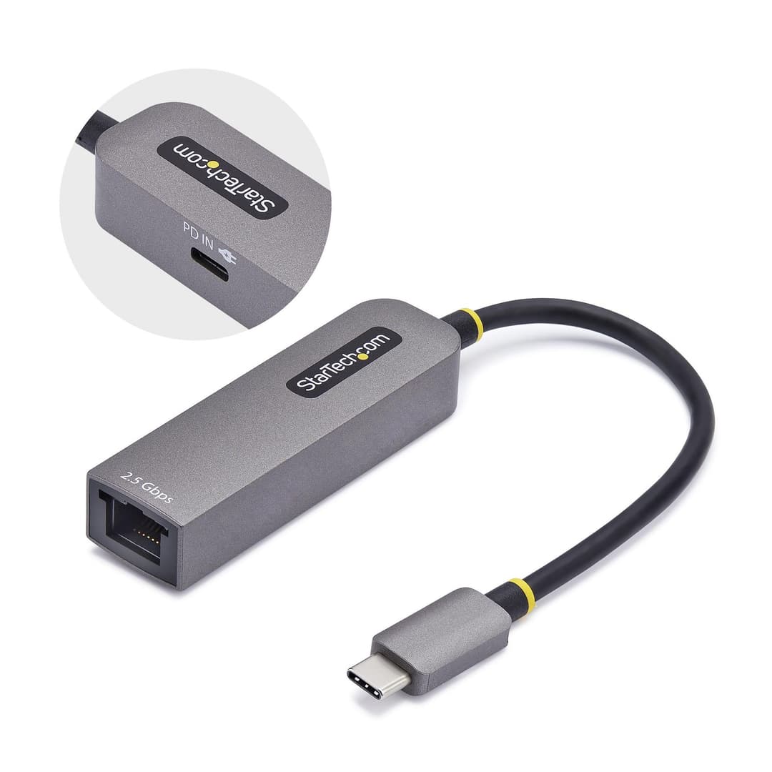 StarTech.com 2.5GbE USB-C to Ethernet Adapter, 100W PD Pass-Through, NBASE-T NIC, USB 3.0 Type-C 2.5/1G Multi Speed Network, Thunderbolt Compatible, Windows & Mac - Image 1