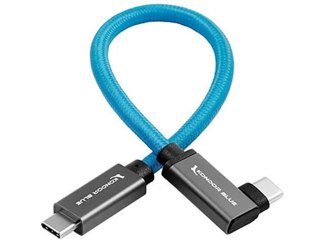 kondor blue usb c to usb c braided cable fast charging 100w fast data transfer 10gbps 6k ssd video recording for bmpcc 4k/6k z cam + more. - Image 1