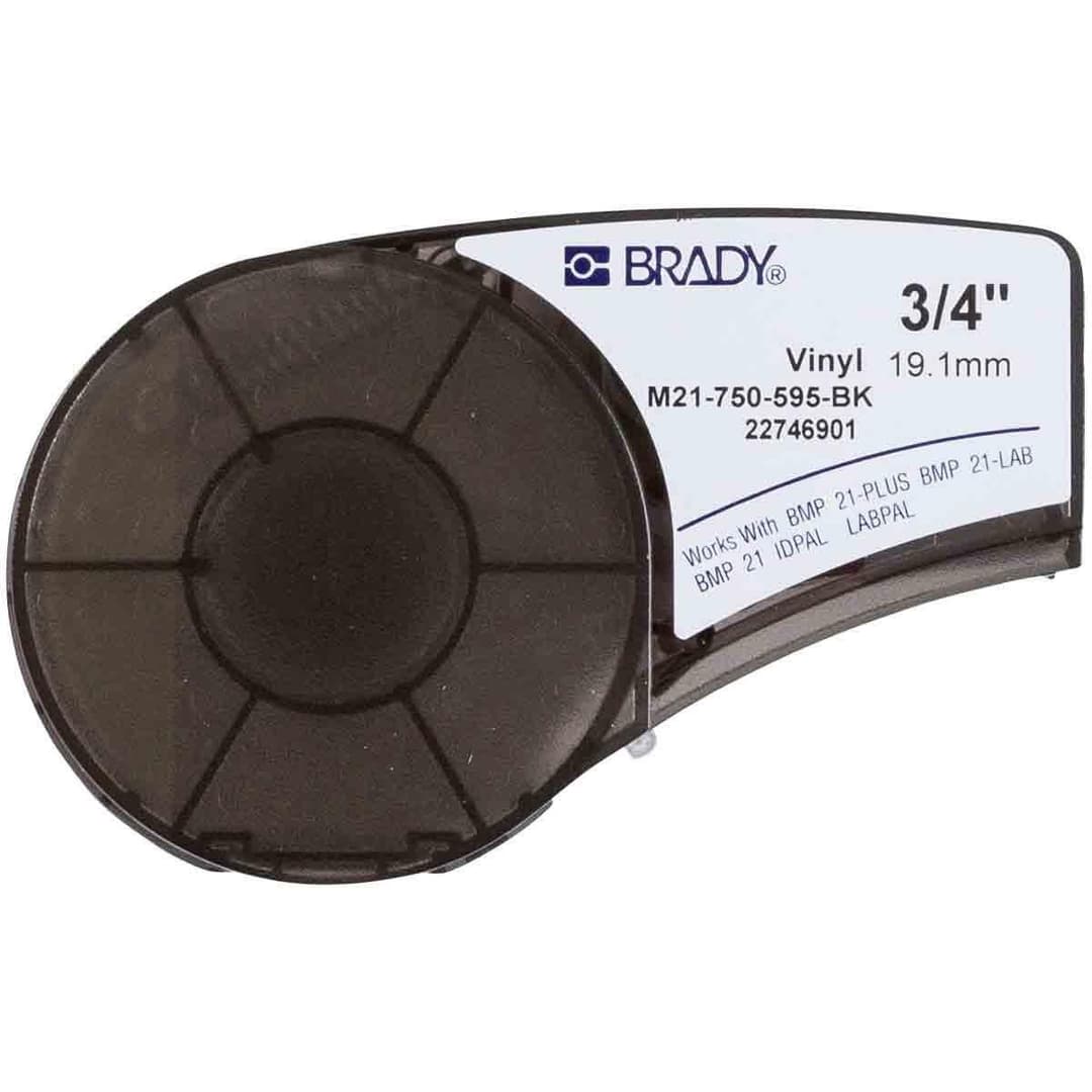 Brady M21-750-595-BK Vinyl Label Tape 19.05mm x 6.40m White on Black for M210/M211/BMP21-PLUS/BMP21-LAB/BMP21 - Image 1