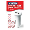 STATUS Car Charger, 12V | Car Charger Adapter White| 2 x USB A & C Ports | S2USBACCC1PK6 thumbnail 1