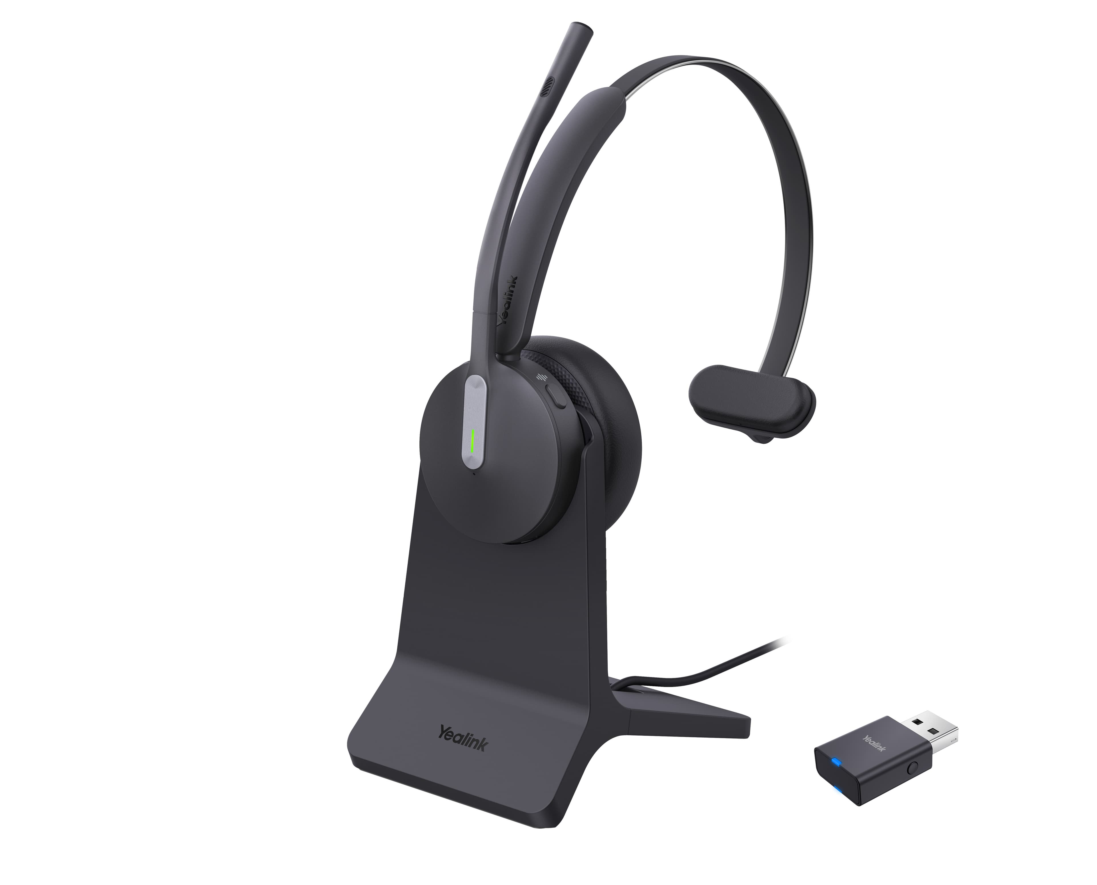 Yealink WH64 Hybrid DECT & Bluetooth Headset with Charging Stand, Black - Mono