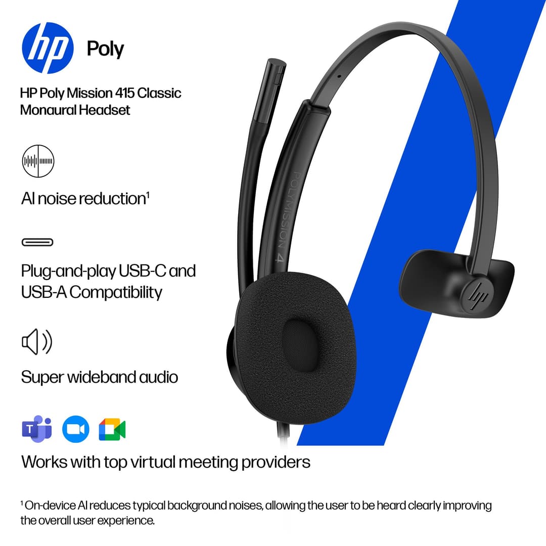 HP Poly Mission 425 Stereo USB-C Wired Headset with USB-A Adapter - Leatherette - Image 3