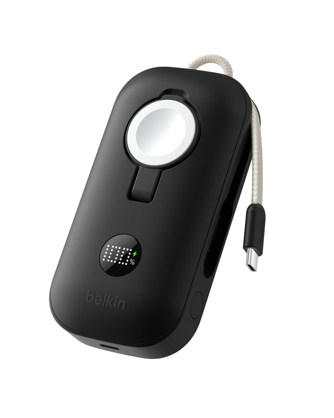 Belkin BoostCharge Pro 45W 10000mAh Power Bank with Apple Watch Charger, Integrated USB-C Cable and Display - Black - Image 1