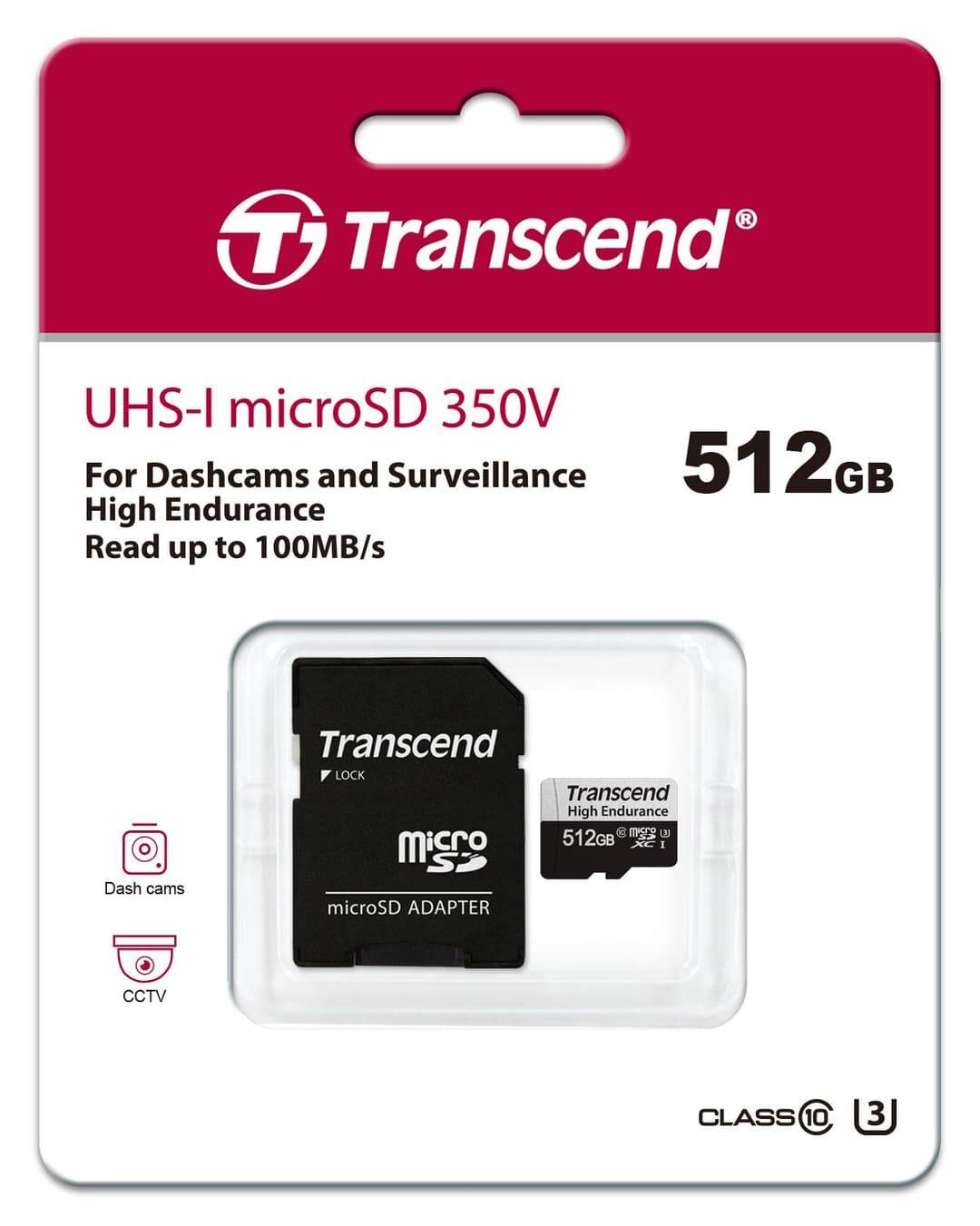 512GB Transcend High Endurance 350V microSDXC Memory Card CL10 UHS-I U3 V30 100MB/s Read with SD Adapter for Dashcams and Surveillance - Image 2