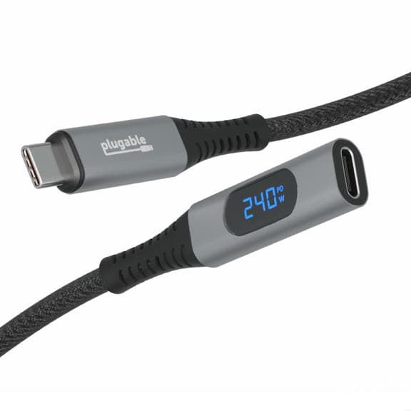 Plugable Technologies USB C Extension Cable 3.3 Ft, Digital Power Meter Tester for Monitoring USB-C Connections, Supports Fast Charging up to 240W, 4K 60Hz Display, 10Gbps Data, Digital Multimeter Tester - Image 1