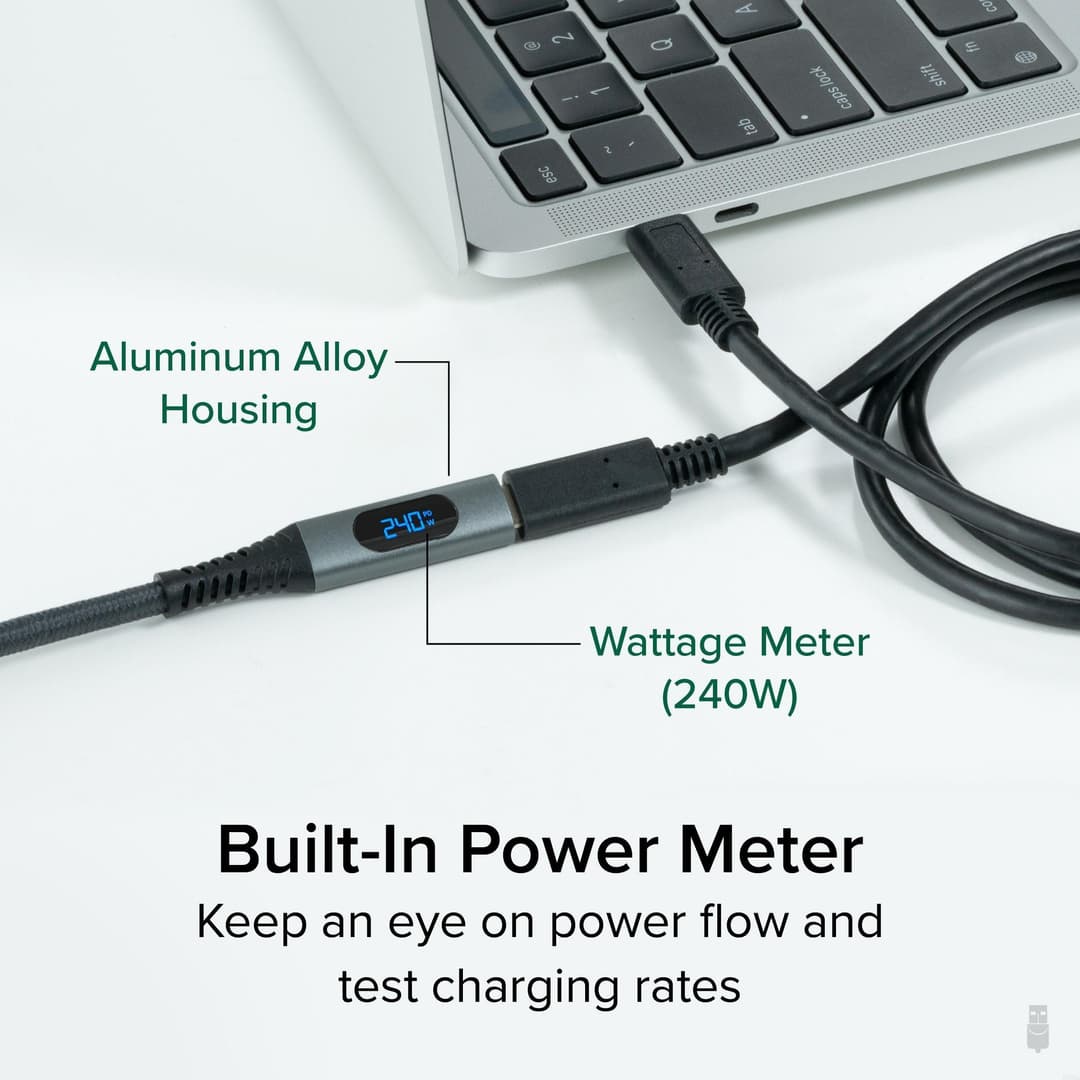 Plugable Technologies USB C Extension Cable 3.3 Ft, Digital Power Meter Tester for Monitoring USB-C Connections, Supports Fast Charging up to 240W, 4K 60Hz Display, 10Gbps Data, Digital Multimeter Tester - Image 3