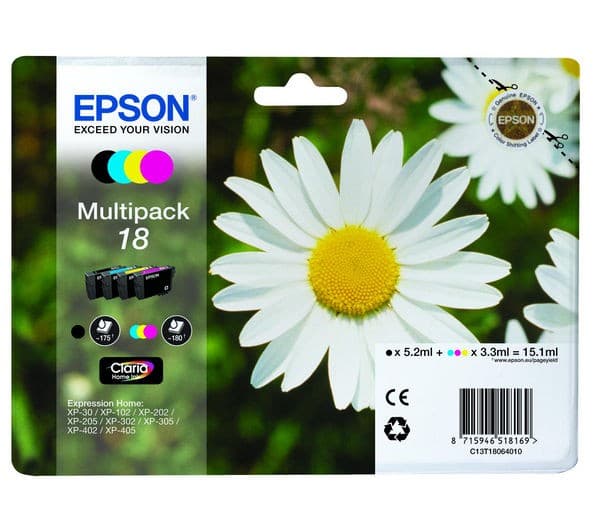 EPSON Daisy T1806 Cyan, Magenta, Yellow & Black Ink Cartridges - Multipack - Image 1