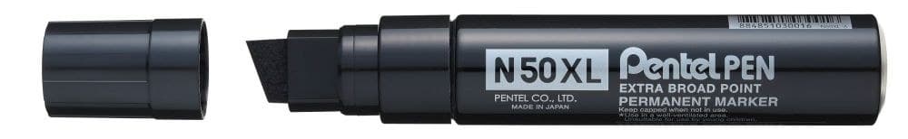 Pentel N50XL 6 Pack Black Permanent Marker Jumbo Chisel Tip 17mm Line Ref N50XL-A