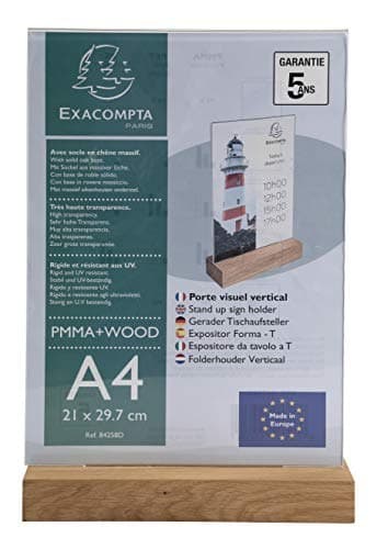 Exacompta - Ref 84258D - Sign Holder with Wooden Base - Suitable for A4 Documents, Solid Oak Plinth, Visible Both Sides, PMMA (Acrylic) Material, Rigid & UV Resistant - Clear - Image 2