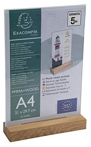 Exacompta - Ref 84258D - Sign Holder with Wooden Base - Suitable for A4 Documents, Solid Oak Plinth, Visible Both Sides, PMMA (Acrylic) Material, Rigid & UV Resistant - Clear - Image 5