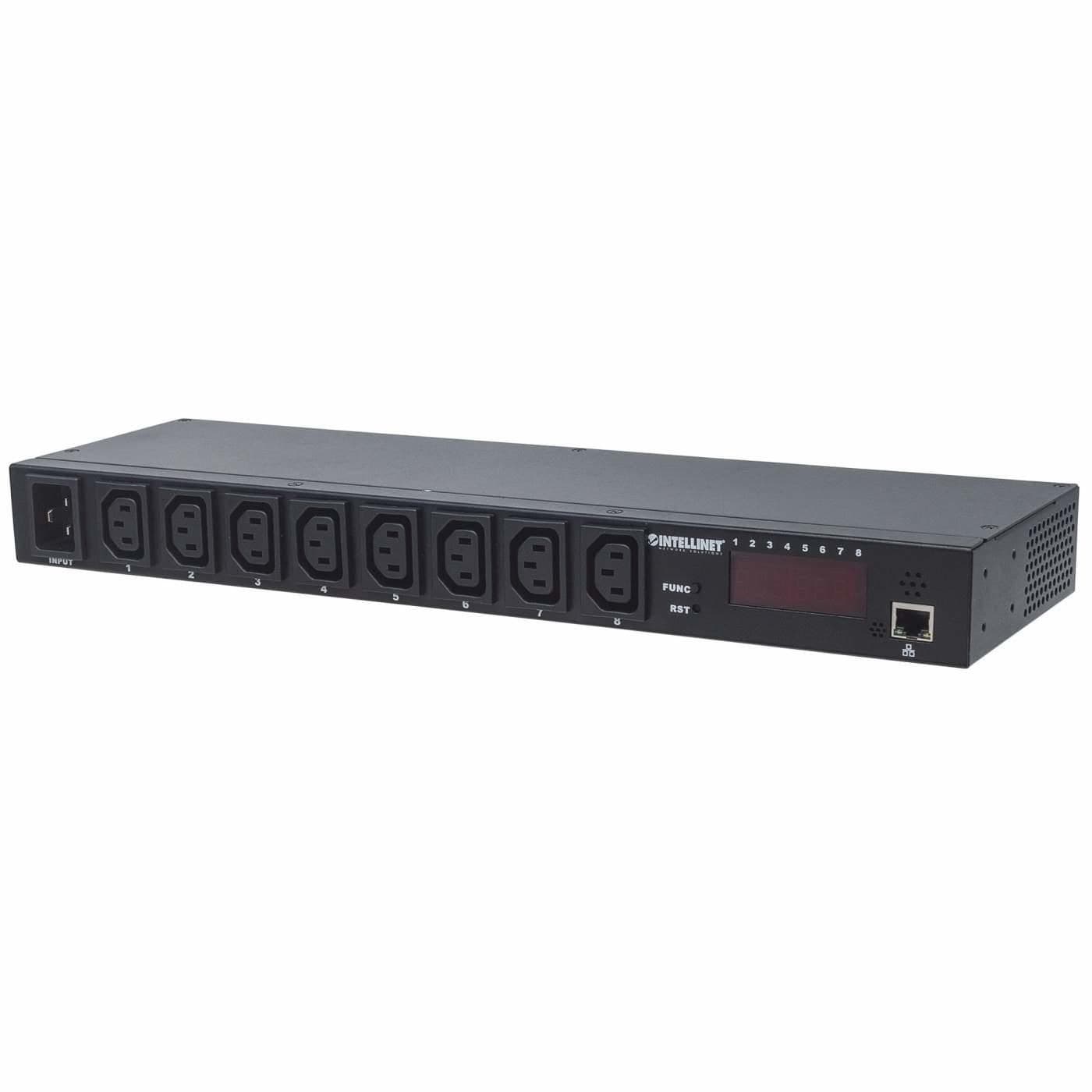 Intellinet 163682 19" Intelligent 8-Port PDU - 1U Rackmount, 8x IEC C13 Outlets, C20 Input, 16A, Power/Temperature/Humidity Monitoring