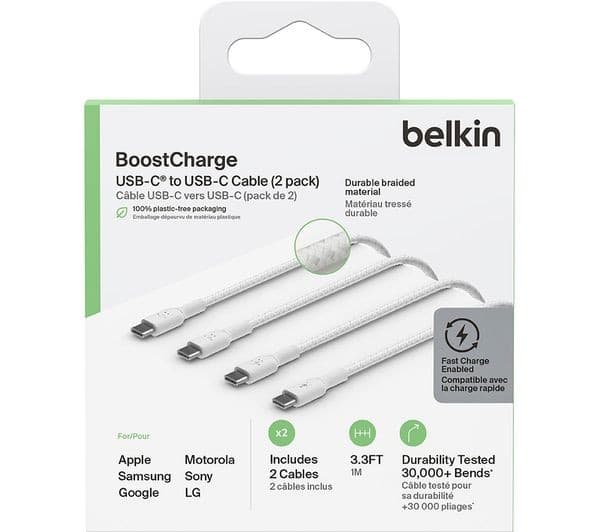 BELKIN Braided USB Type-C Cable 1m White Pack of 2 - Image 4